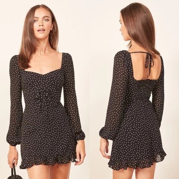 Reformation Women's Selene Black & White Polka Dots Bradshaw Mini Dress Size 4 - Picture 1 of 7